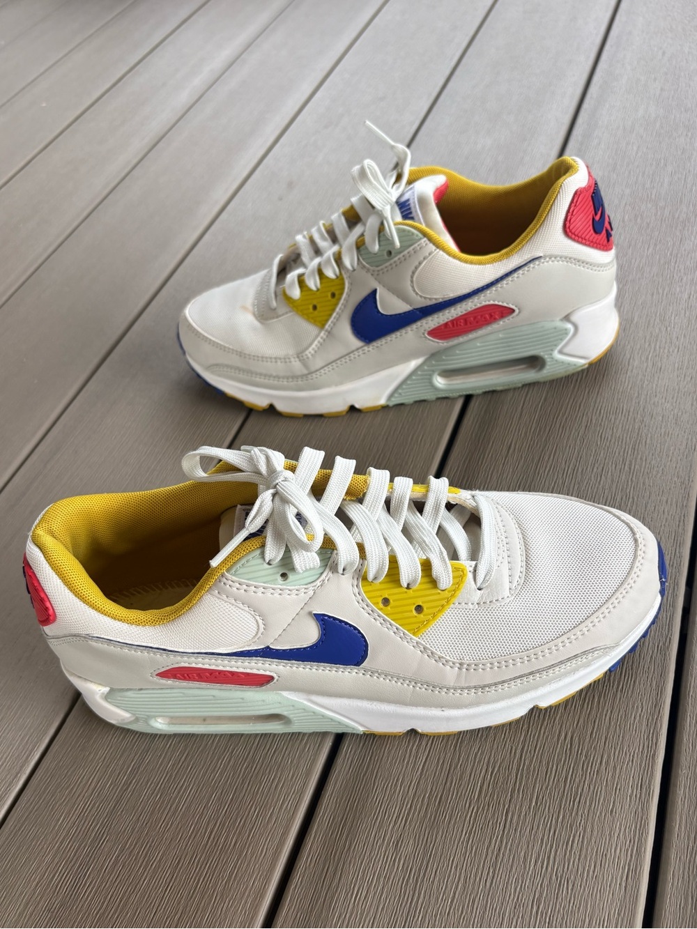 Nike Air Max 90s in White, Blue & Yellow - Picture 2 of 8